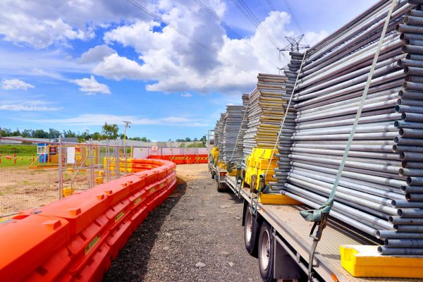 Ricochet road barriers loaded in trucks